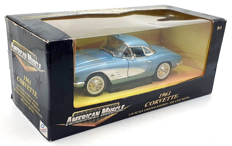 Ertl American Muscle 1/18 Scale Diecast 7834 1961 Chevrolet corvette Blue/White