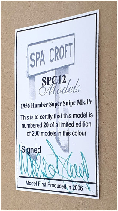 Spa Croft Models 1/43 Scale SPC12 - 1956 Humber Super Snipe Mk.IV - 1 Of 200