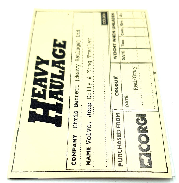 Corgi 1/50 Scale CC12404 - Volvo Jeep Dolly & King Trailer - Chris Bennett