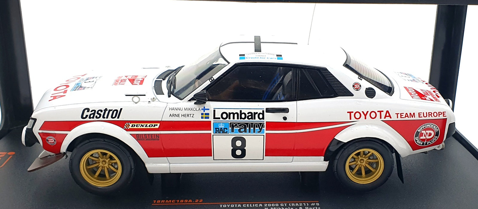 IXO 1/18 Scale 18CMC189A.22 - Toyota Celica 2000 GT (RA21) #8 RAC Rally 1977