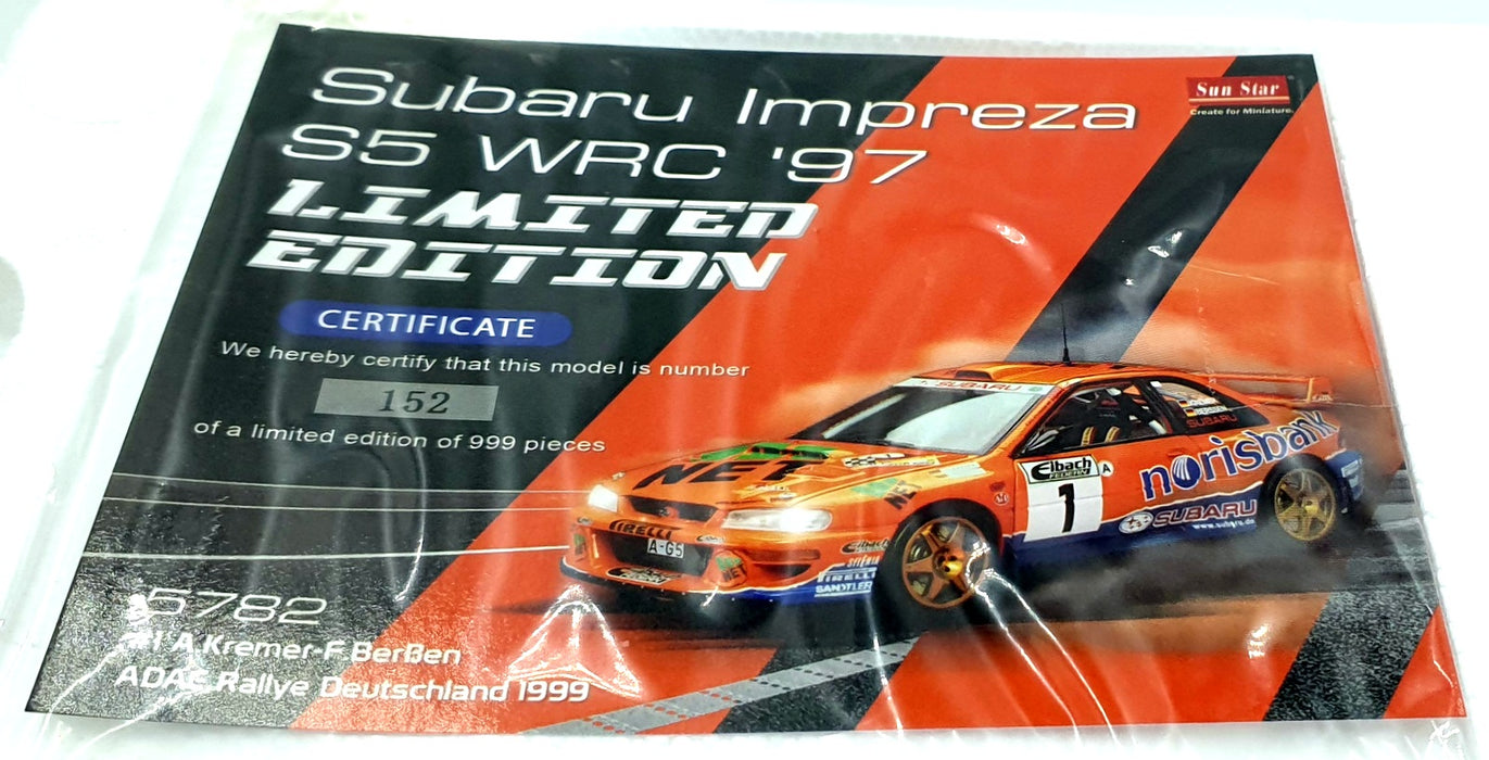 Sun Star 1/18 Diecast 5782 - Subaru Impreza S5 WRC'97 #1 ADAC Rally 1999