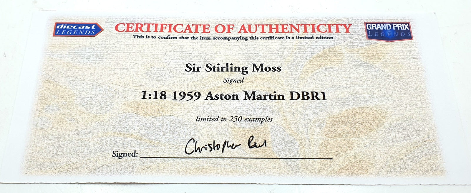 Shelby Collectibles 1/18 Scale 01109 Aston Martin DBR1 #4 Stirling Moss Signed