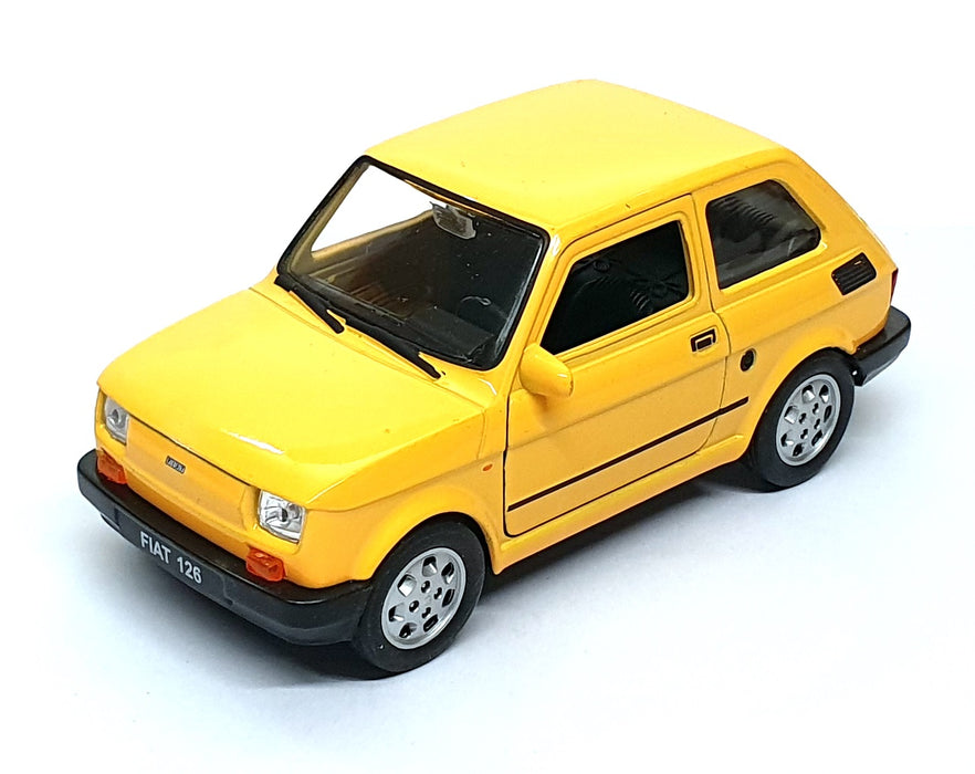 Welly 11cm Long Diecast 42372W - Fiat 126 Pull Back & Go - Yellow