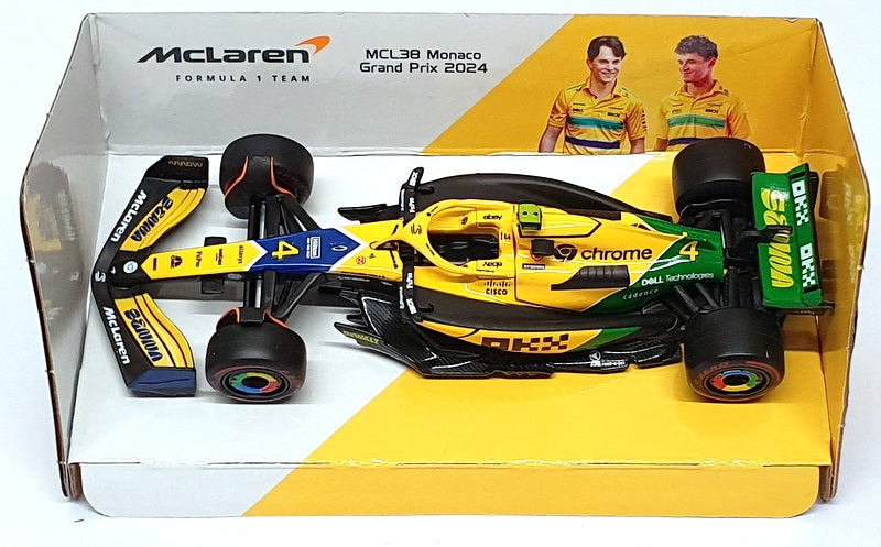 Burago 1/43 Scale 18-38214NS - F1 McLaren Monaco GP 2024 #4 Norris Senna Livery