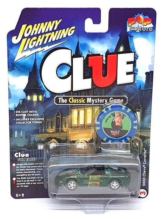 Johnny Lightning Clue 1/64 Scale JLPC009 - 2000 Chevy Corvette Mr Green - Green