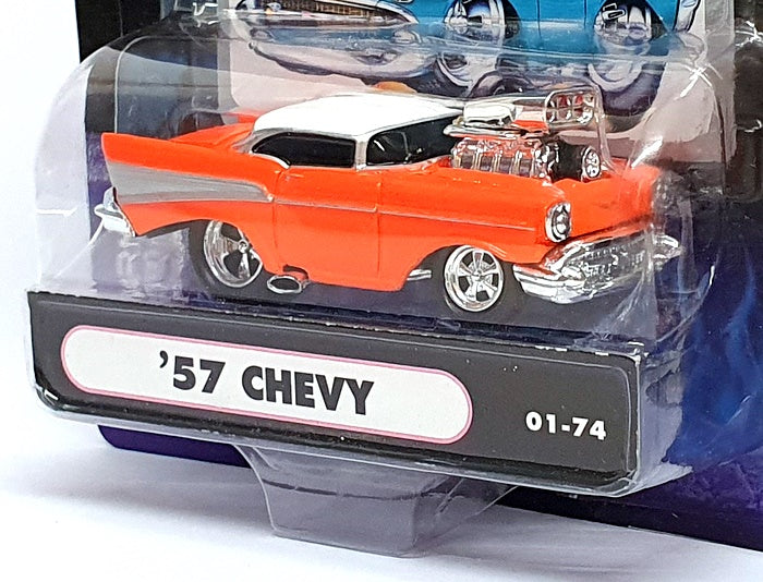 Muscle Machines 1/64 Scale 71161 01-74 - 1957 Chevrolet Chevy - Orange/White
