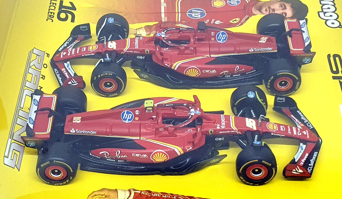 Burago 1/43 Scale Twin Set 18-36856 - F1 Ferrari SF-24 #16 Leclerc & #55 Sainz