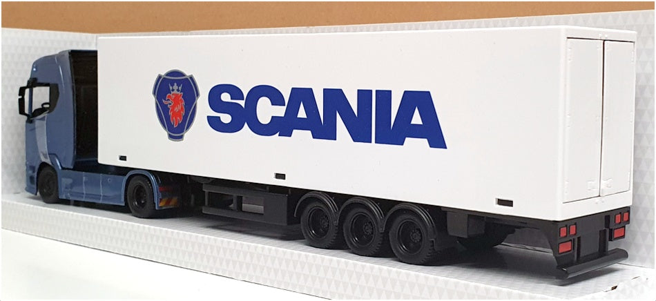 Burago 1/43 Scale 18-31468 - Scania Hauler Truck With Trailer - Met Blue/White