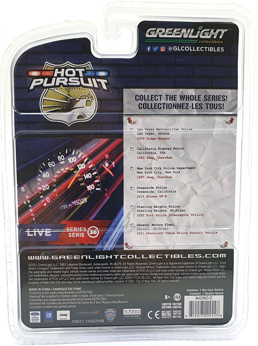 Greenlight 1/64 Scale 42960-D 2015 Nissan GT-R Police Car - Black