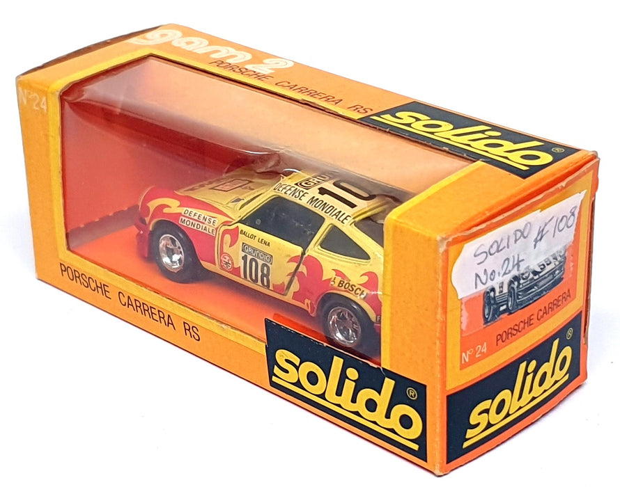 Solido 1/43 Scale No. 24 - Porsche Carrera RS Race Car #108 - Yellow/Red
