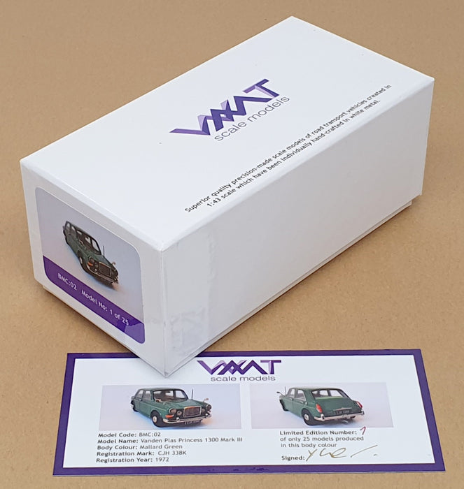 WMT 1/43 Scale BMC02 - 1972 Vanden Plas Princess 1300 Mk3 Mallard Green 1 Of 25