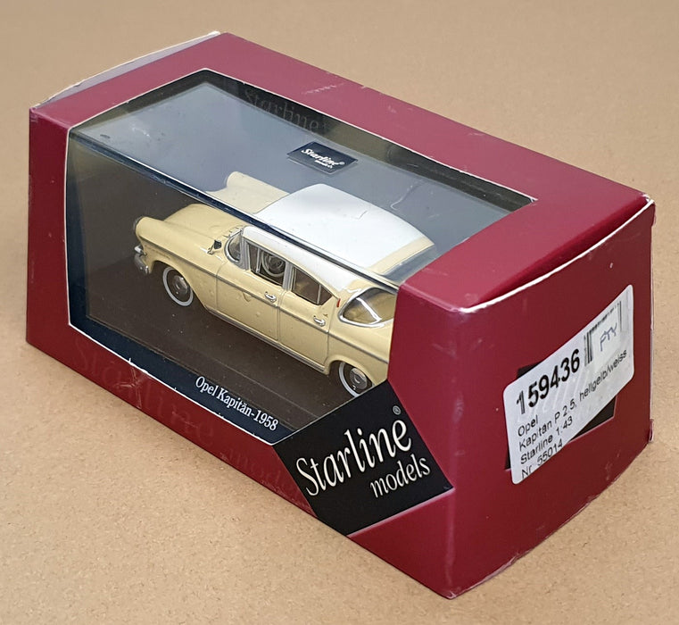Starline 1/43 Scale 55014 - 1958 Opel Kapitan - Yellow Sahara/Alabaster White