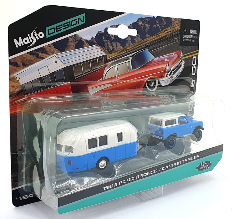 Maisto 1/64 Scale Diecast 15368 1966 Ford Bronco/Camper Trailer - Blue