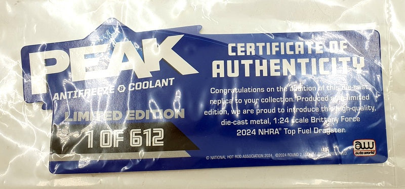 Auto World 1/24 Scale AWN041 - 2024 Peak NHRA Top Fuel Dragster - Force