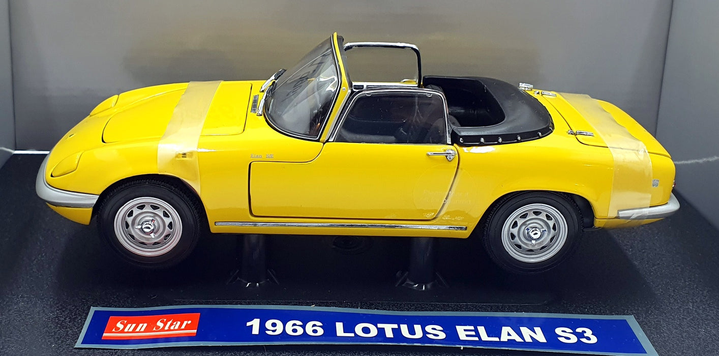 Sun Star 1/18 Scale Diecast 4052 - 1966 Lotus Elan S3 Open Convertible Yellow