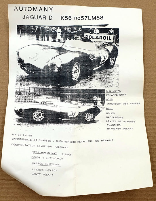 Automany 1/43 Scale Kit K56 - Jaguar D Type #57 Le Mans 1958