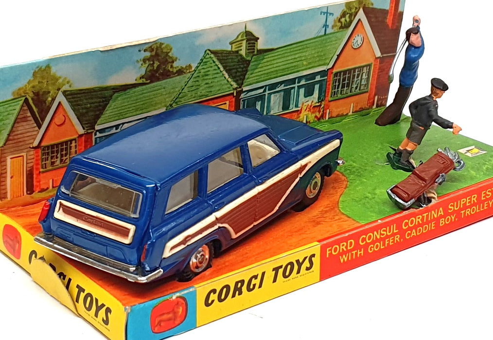 Corgi Toys Original 440 - Ford Consul + Golfer Caddie Boy Trolley & Bag - Blue