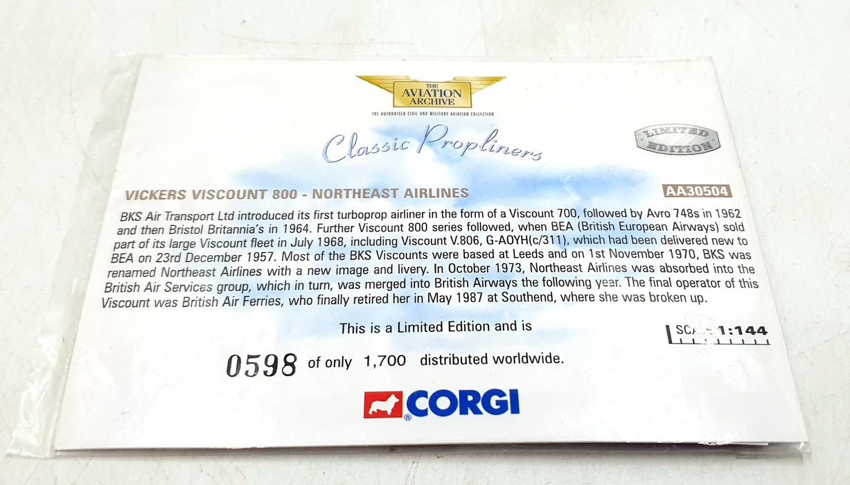 Corgi 1/144 Scale Diecast AA30504 - Vickers Viscount 800 Northeast Airlines
