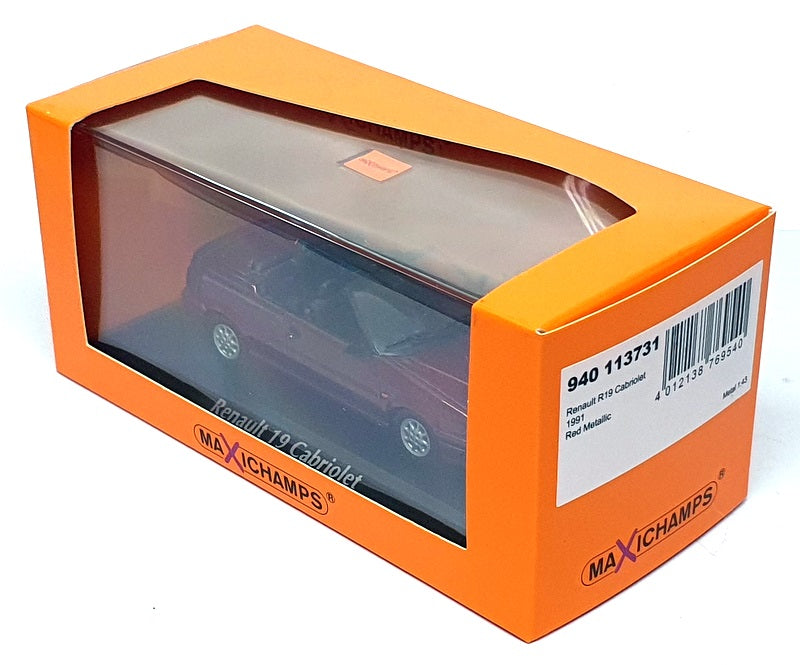 Maxichamps 1/43 Scale 940 113731 - 1991 Renault R19 Cabriolet - Met. Red