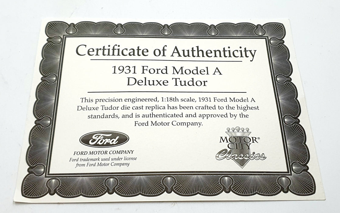 Motor City Classics 1/18 Scale Diecast 20005 - 1931 Ford Model A - Black