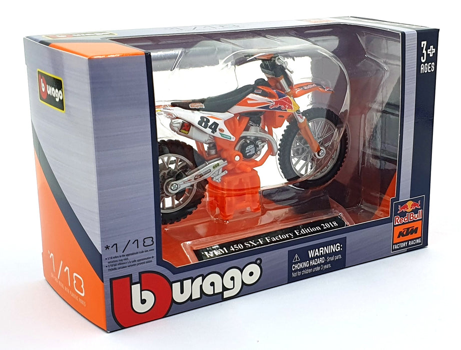Burago 1/18 Scale 18-51081 - KTM 450 SX-F #84 Factory Edition Motorbike 2018