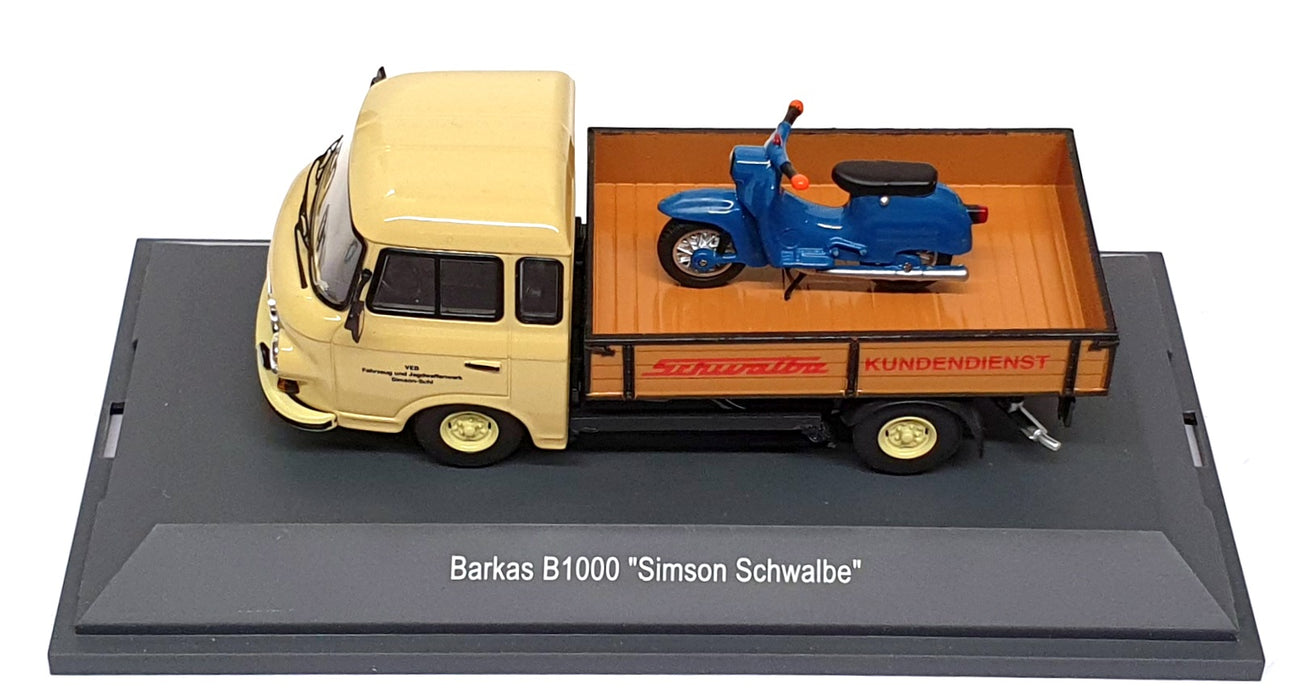Schuco 1/43 Scale 450367200 - Barkas B1000 & Scooter Simson Schwalbe Pale Green