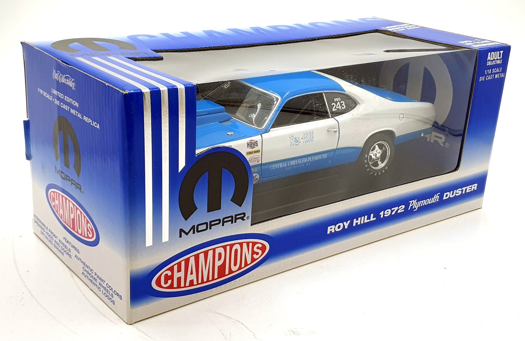 Ertl 1/18 Scale Diecast 29328P - 1972 Plymouth Duster Roy Hill - White/Blue