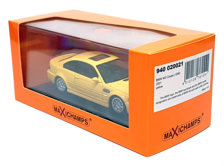 Maxichamps 1/43 Scale 940 020021 - 2001 BMW M3 Coupe (E46) - Yellow