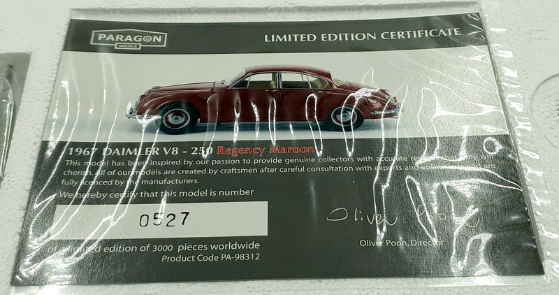 Paragon 1/18 Scale Diecast PA-98312R Daimler 250 V8 1967 RHD - Regency Maroon