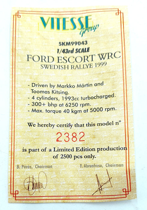 Skid 1/43 Scale SKM99043 - Ford Escort WRC "EOS" #36 Swedish Rally 1999