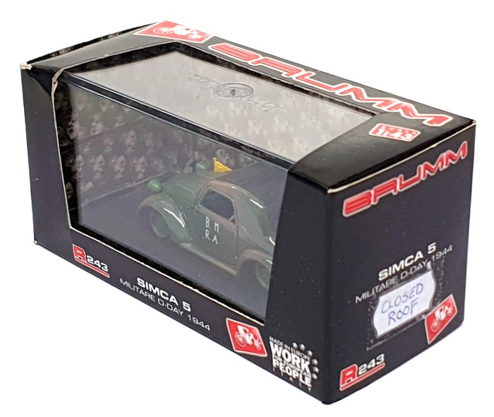 Brumm 1/43 Scale R243 - Simca 5 Military D-Day 1944 Closed Roof - Green