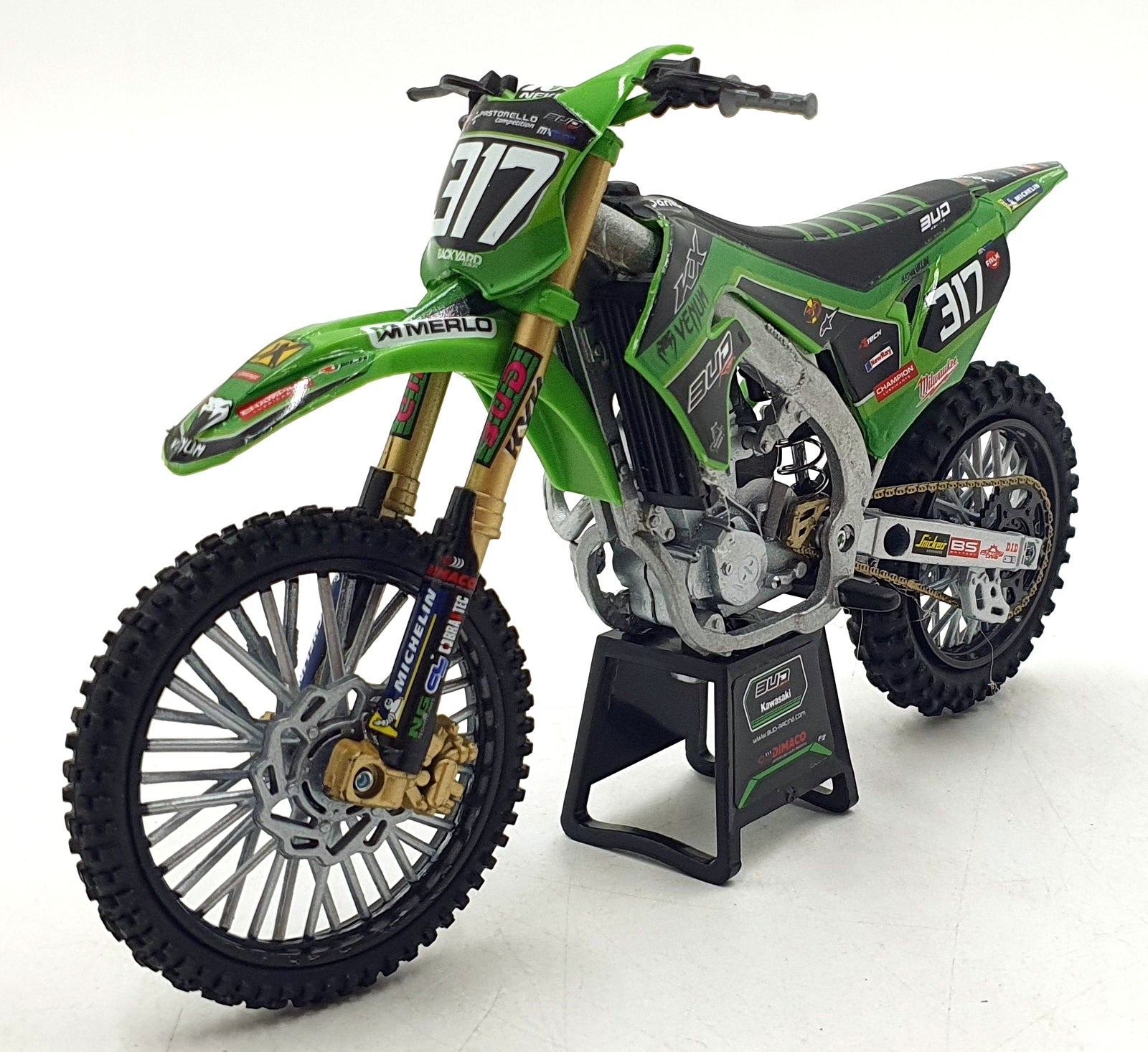 NewRay 1/12 Scale SS-58143 - Kawasaki #317 Motorbike Bud Racing - Valin