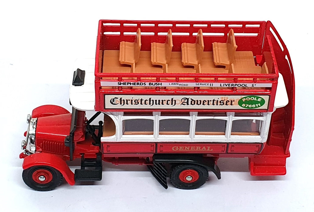 Corgi Appx 15cm Long TCB01A - Thornycroft Bus Christchurch Advertiser REWORKED