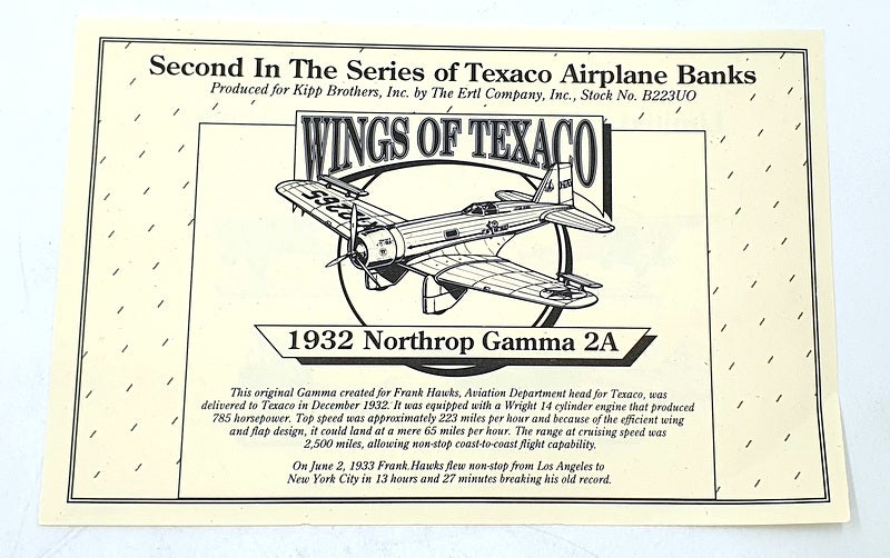 Ertl Approx 34cm Wingspan Diecast B223-10UO - Texaco 1932 Northrop Gamma