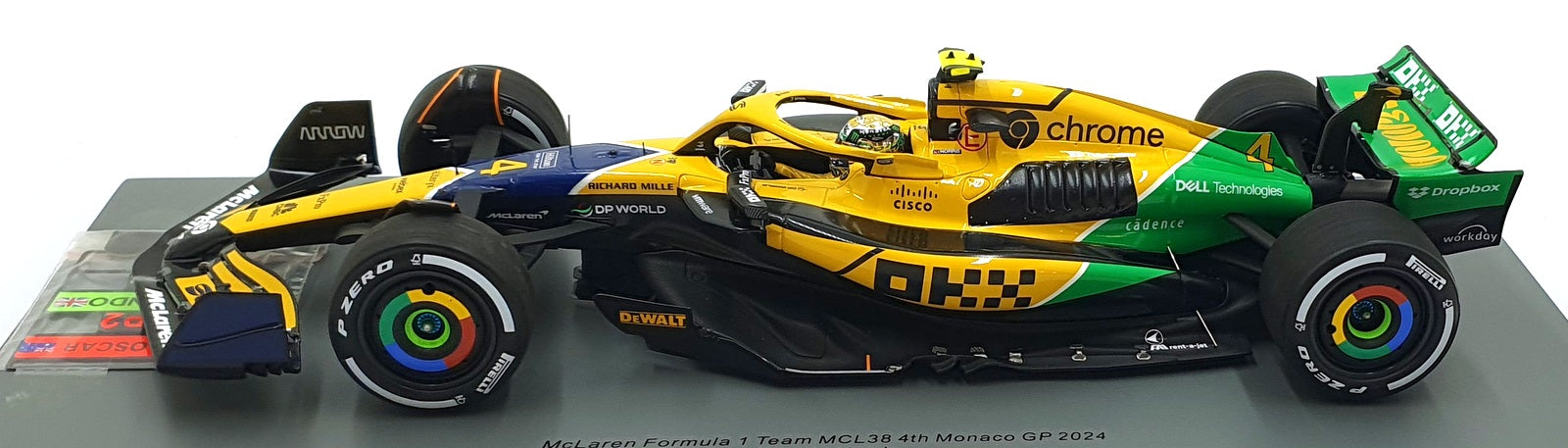 Spark 1/18 Scale 18S997 - McLaren F1 MCL38 #4 4th Monaco GP 2024 - Norris