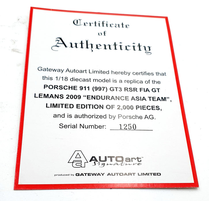 Autoart 1/18 Scale 80972 - Porsche 911 997 GT3 RSR Le Mans 2009 Asia #75