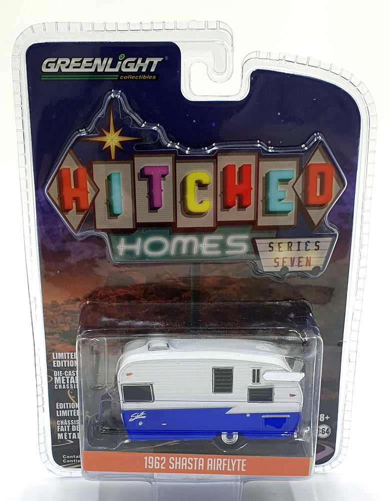 Greenlight 1/64 Scale 34070-F - 1962 Shasta Airflyte Trailer - White/Blue