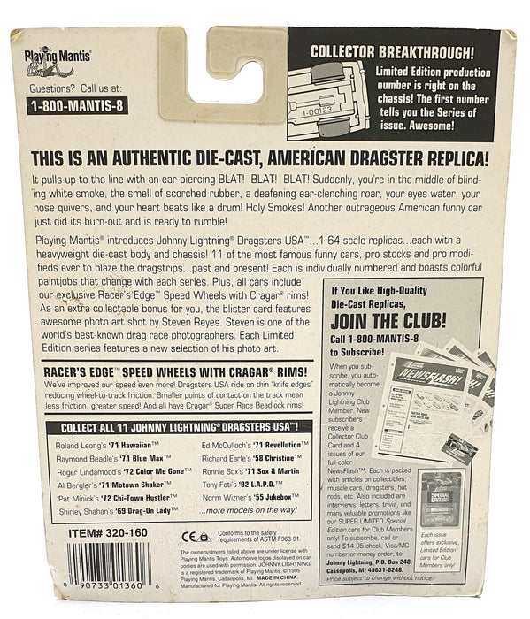 Johnny Lightning 1/64 Scale 320-160 Dragsters USA '71 Motown Shaker Blue Bergler