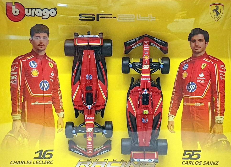 Burago 1/43 Scale Twin Set 18-36856 - F1 Ferrari SF-24 #16 Leclerc & #55 Sainz