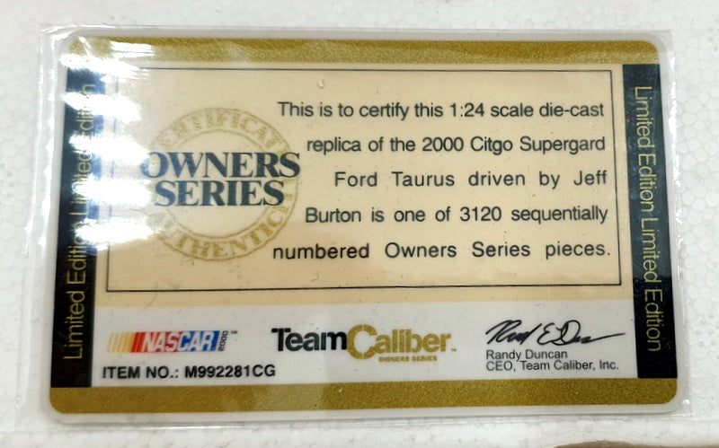 Team Caliber 1/24 Scale M992281CG - Ford Tuarus #99 NASCAR 2000 - Jeff Burton