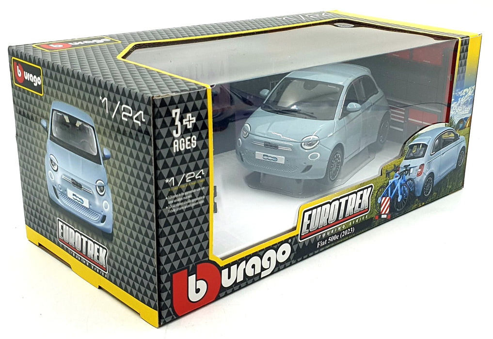 Burago 1/24 Scale Diecast 18-23012 - Eurotrek 2023 Fiat 500e - Pastel Blue