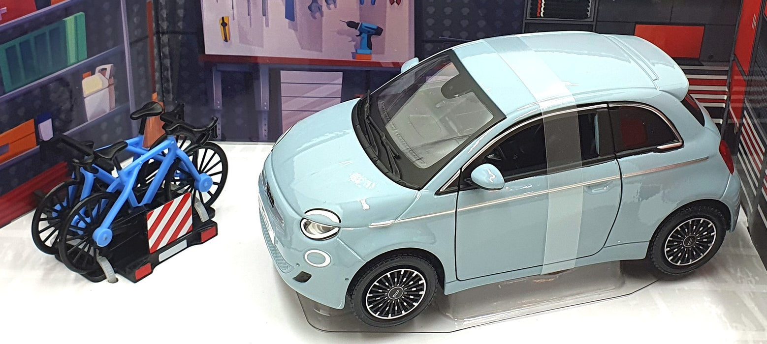 Burago 1/24 Scale Diecast 18-23012 - Eurotrek 2023 Fiat 500e - Pastel Blue