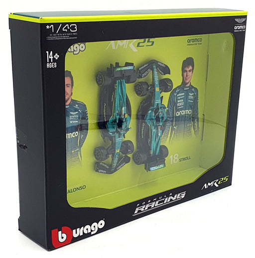 Burago 1/43 Scale 18-38222 - F1 Aston Martin AMR25 #14 #18 - Alonso Stroll 