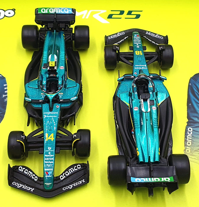 Burago 1/43 Scale 18-38222 - F1 Aston Martin AMR25 #14 #18 - Alonso Stroll 