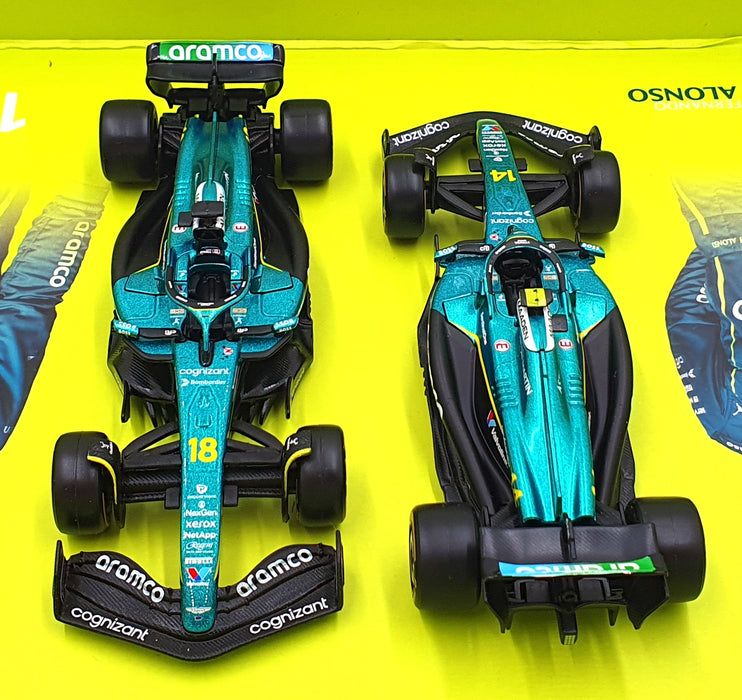 Burago 1/43 Scale 18-38222 - F1 Aston Martin AMR25 #14 #18 - Alonso Stroll 