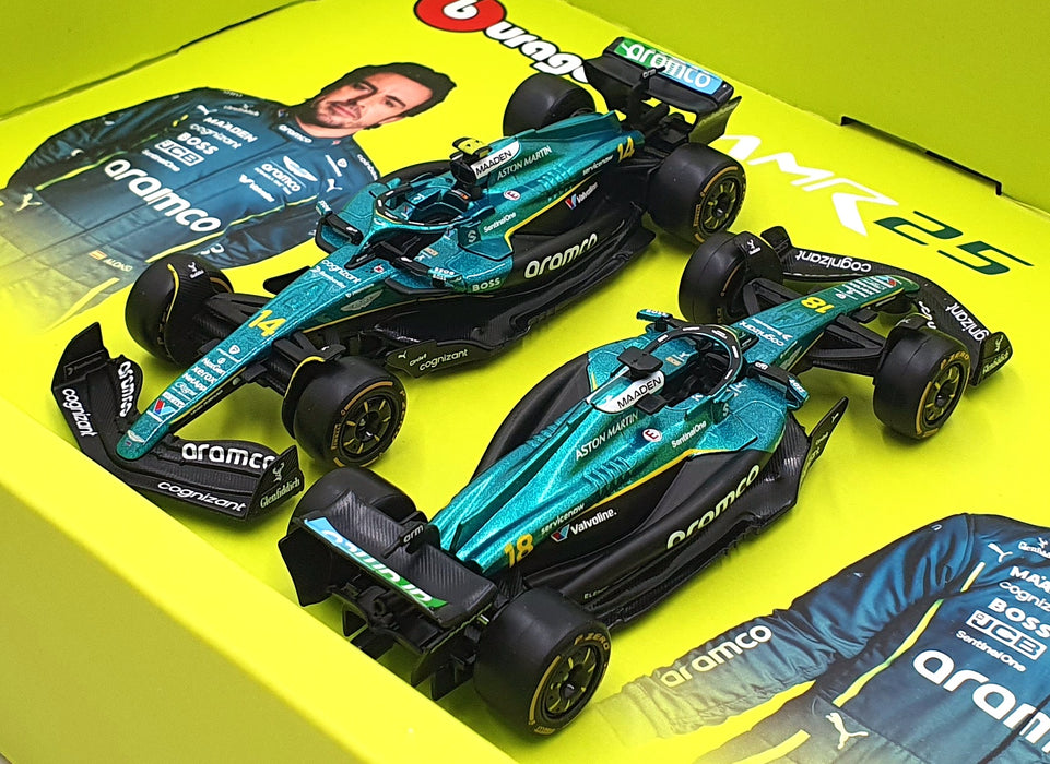 Burago 1/43 Scale 18-38222 - F1 Aston Martin AMR25 #14 #18 - Alonso Stroll 