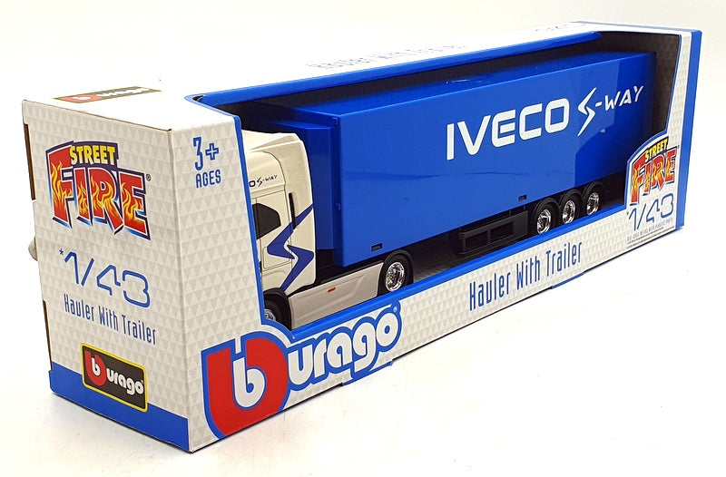 Burago 1/43 Scale 18-31469 - IVECO S Way Hauler Truck With Trailer - White/Blue