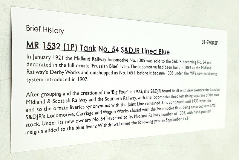 Bachmann OO 1/76 Scale 31-740KSF MR 1532 Class 54 S&DJR Lined Blue Exclusive BCC