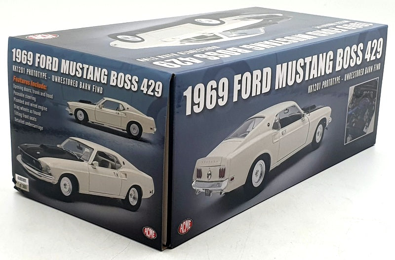 Acme 1/18 Scale Diecast A1801891 - 1969 Ford Mustang Boss 429 - Cream/Black