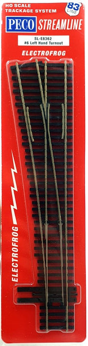 PECO HO Gauge 1/87 Scale 34613 SL-E8362 #6 Left Hand Turnout Electrofrog